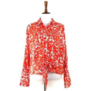 NINE WEST Orange White Tie Front Top